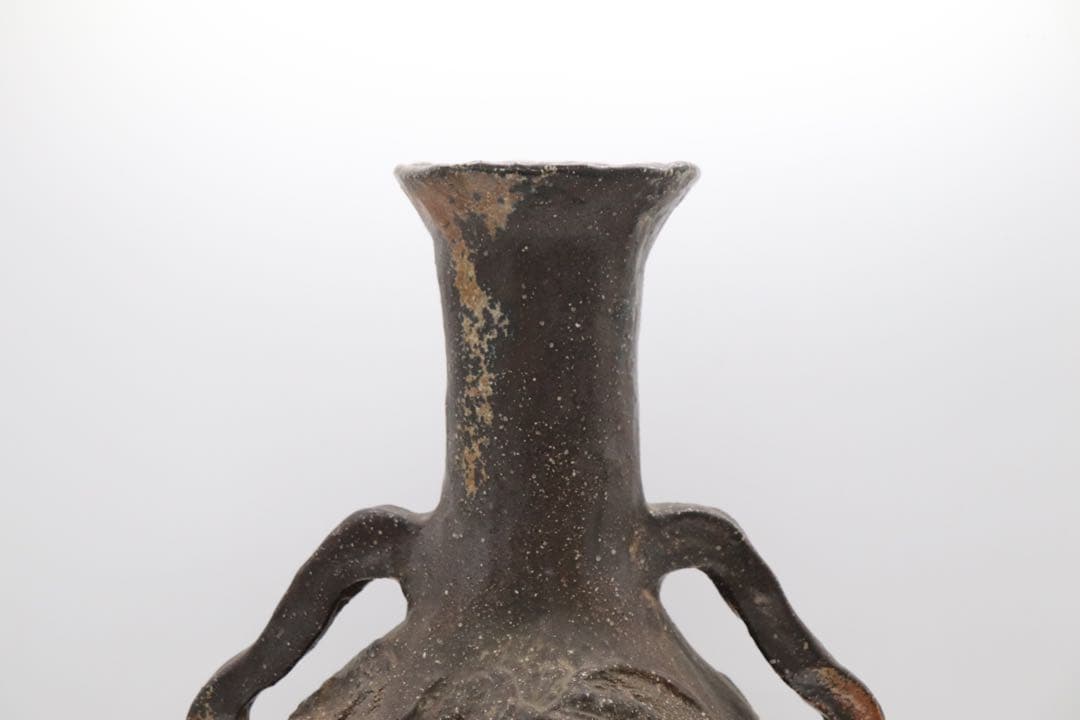 不名作　備前焼　取手付瓶　作家品　共箱　茶道具　送料込み250329