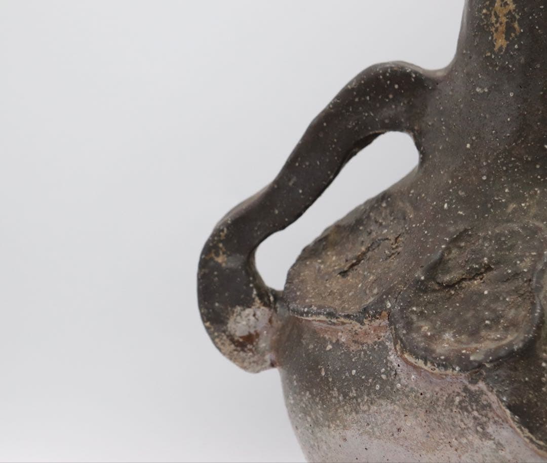 不名作　備前焼　取手付瓶　作家品　共箱　茶道具　送料込み250329