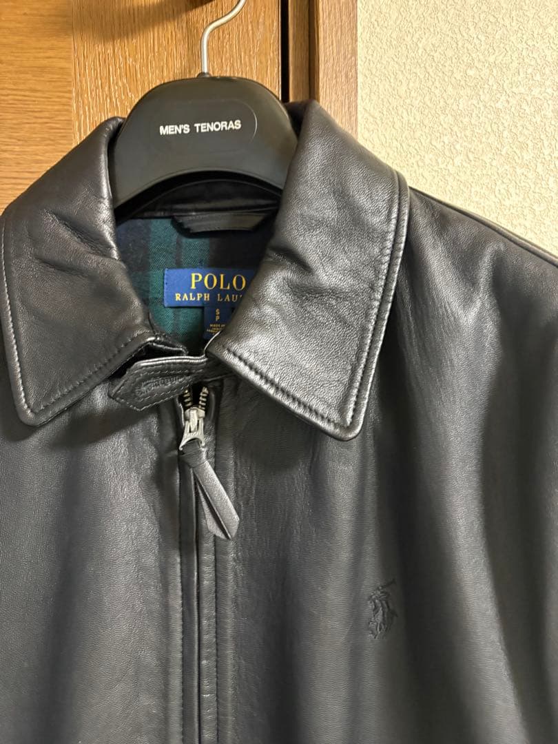 ラルフローレン　ラムレザー襟付きシングルライダース