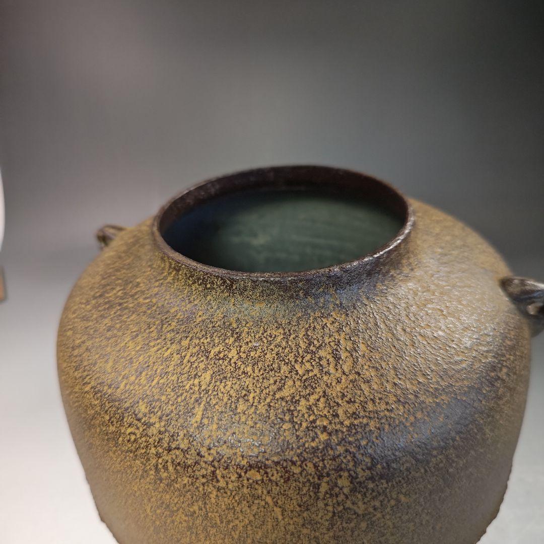 イ761 釜『釜師　橋本辰敏』『阿古陀釜　鉄釜　共箱』釜鐶付　茶道具