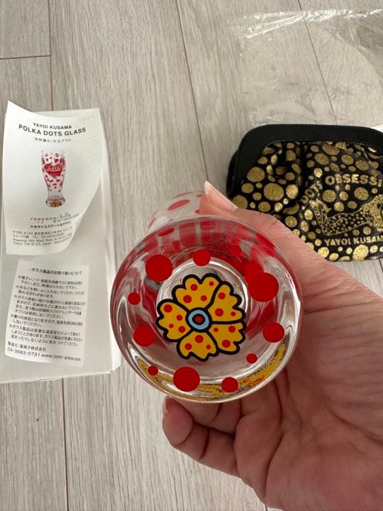 草間彌生ランコム未使用グラス　レア　未使用バッチ　キーチェン