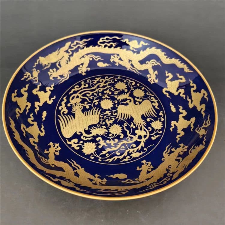 彩絵龍鳳紋盤 中国古美術 茶道具 香道具 装飾品 現代工芸品 美術品 置物