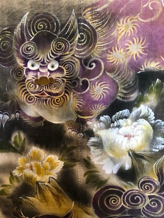 古布リメイク　手描きタペストリー