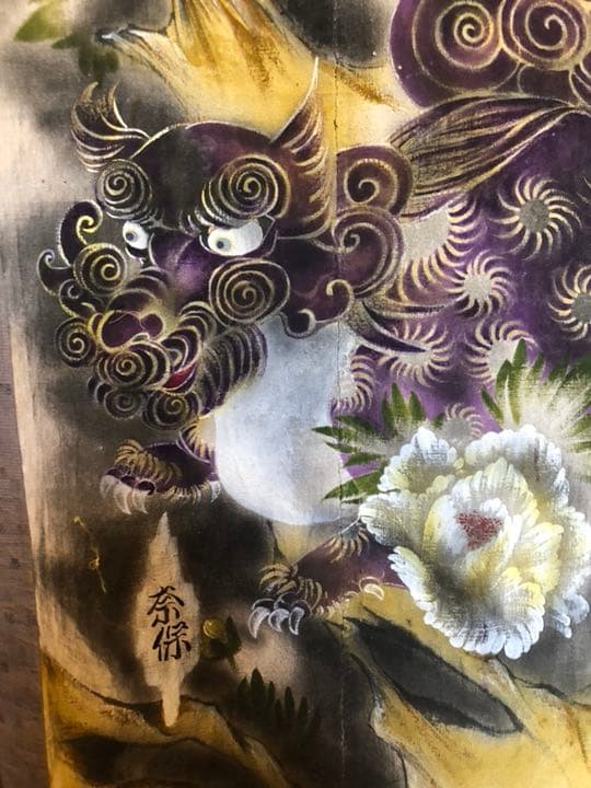 古布リメイク　手描きタペストリー