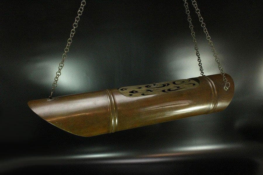 古銅 竹節 釣 花生香炉 全長41.5cm 旧家蔵出