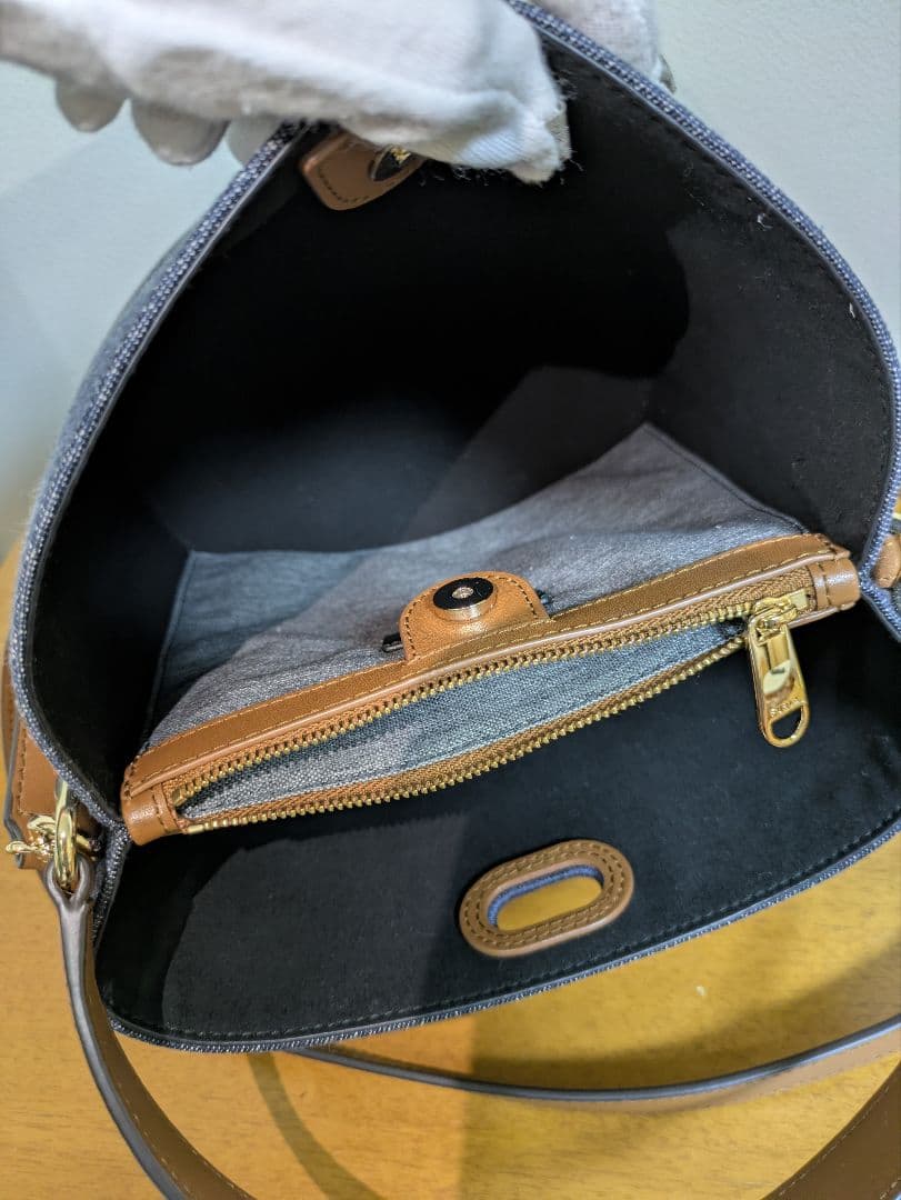 FURLA デニム素材ダークブルー2Wayバケツバッグ