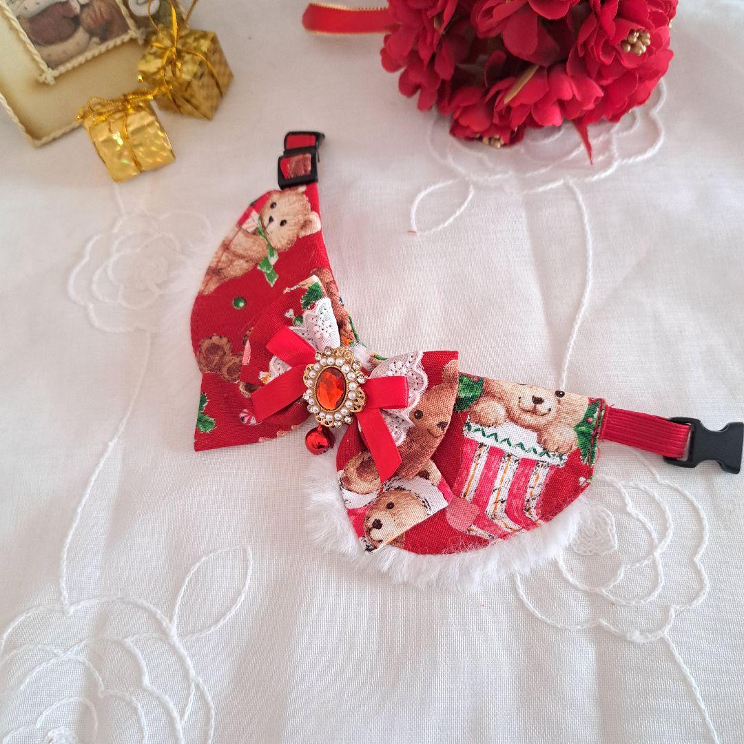 クリスマスシリーズ(くまさん)わんちゃん猫ちゃん用襟つき首輪