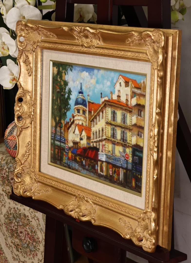 【真作】 河野剛 「 カンヌの街角 」 油彩　F4号　愛媛県出身　BK004