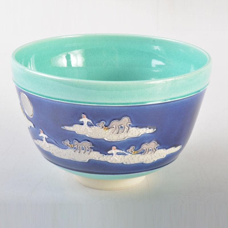 茶道具　交跡焼　堀口登造　シルクロード文　茶碗　共箱　V　6525