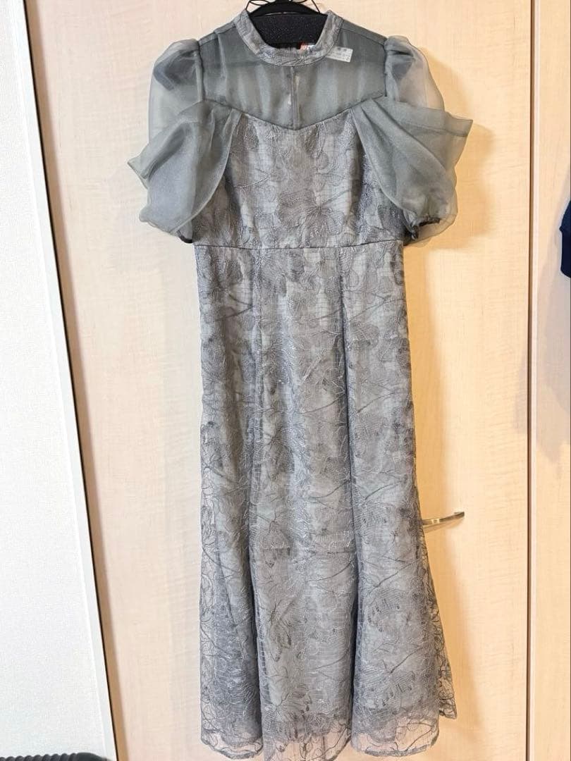 【LEJA】オーガンジードレープパフスリーブマーメイドシルエットドレス