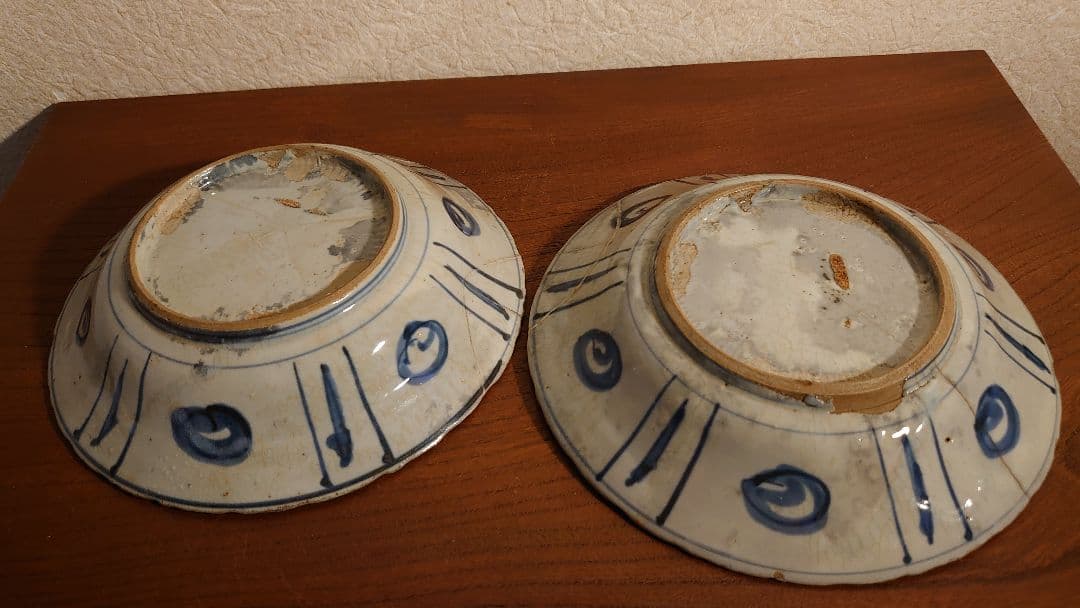 九谷焼　若杉窯　染付　古染付　アンティーク九谷　安南焼　安南　古玩　李朝　2客