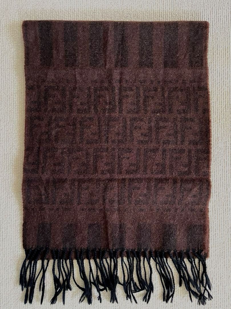 ◆FENDIフェンディ ズッカ柄 マフラー ブラウン USED 男女兼用◆