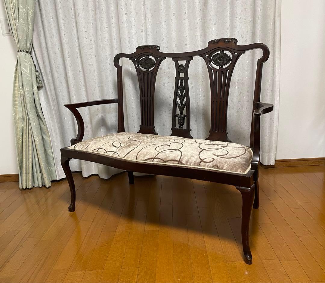 英国アンティーク マホガニー 2シーター ソファ　長椅子