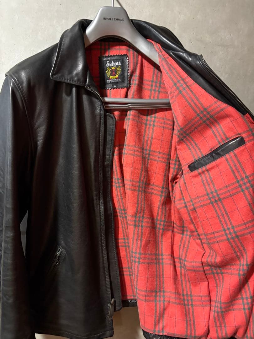 Schott ブラックレザー シングルライダースジャケット XL