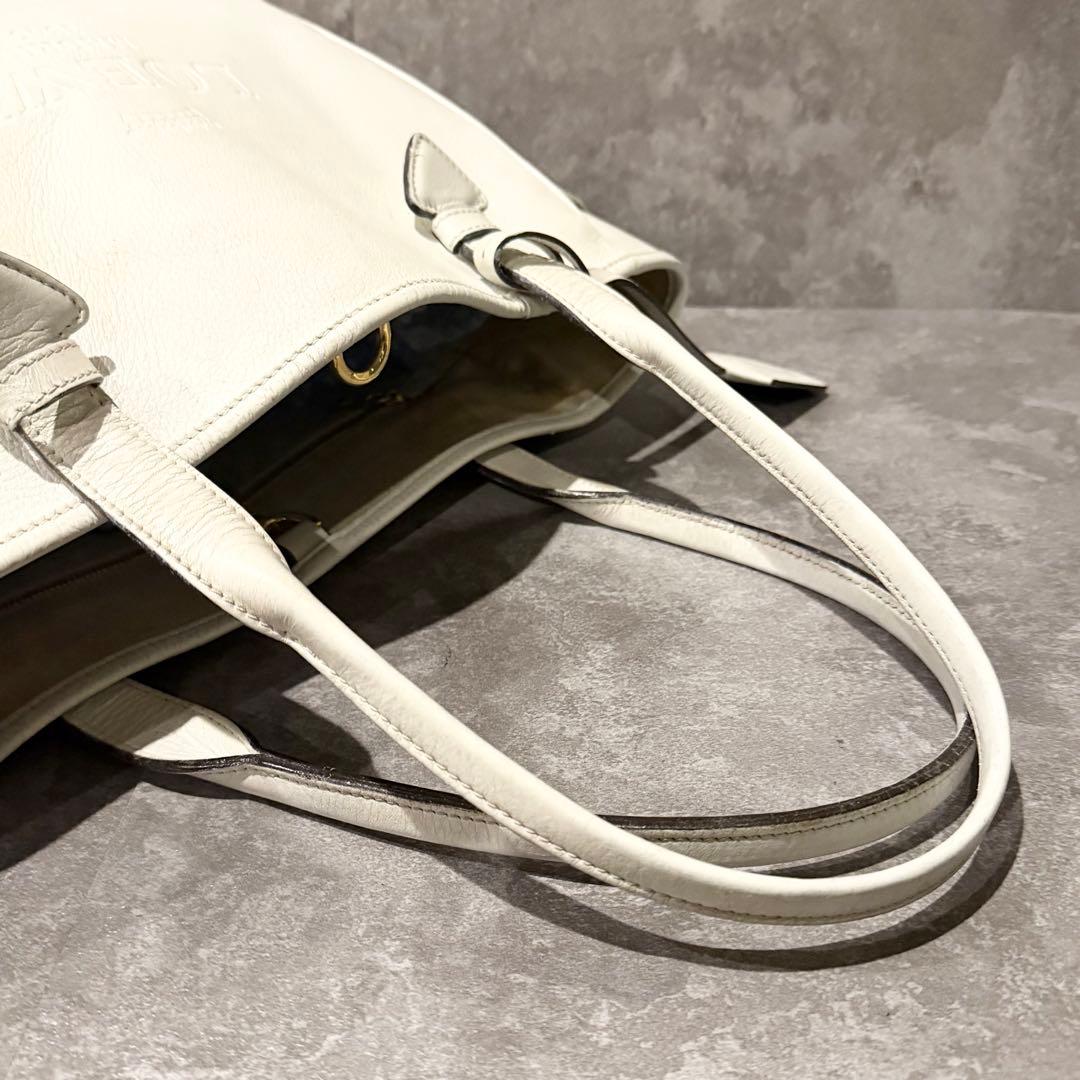 ⭐️ロエベ⭐️ヘリテージ レザー トートバッグ ホワイト ロゴ型押し