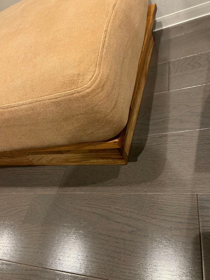 ベージュ ファブリック オットマン 木製脚