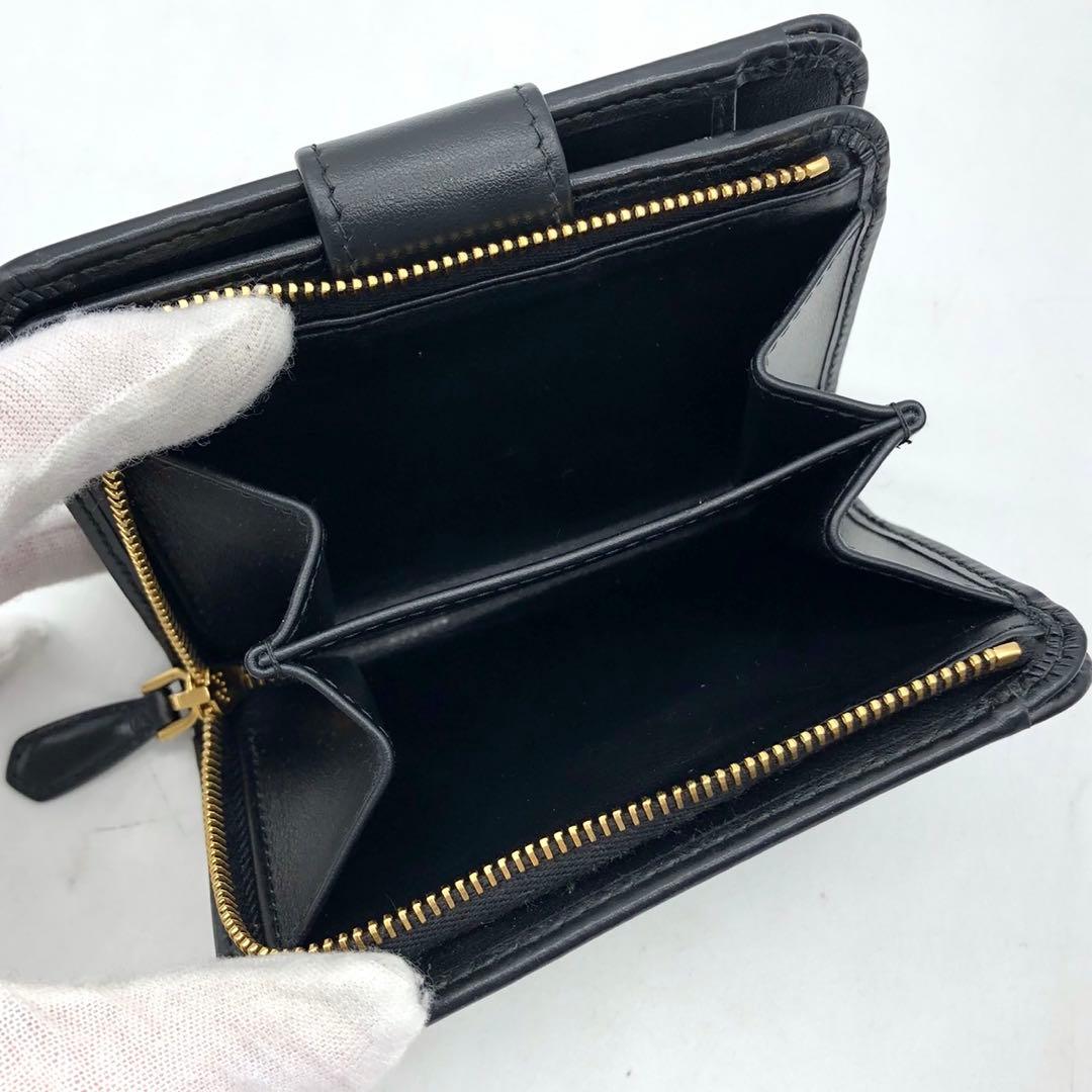 ✨極美品✨プラダ 二つ折り財布 三角ロゴ ゴールド金具 ソフトカーフ レザー 黒