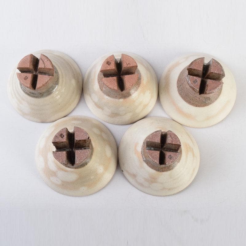 和食器　茶懐石　信楽焼　勝尾黎彦作　粉引　切高台　向付　五客　共箱　C　9016