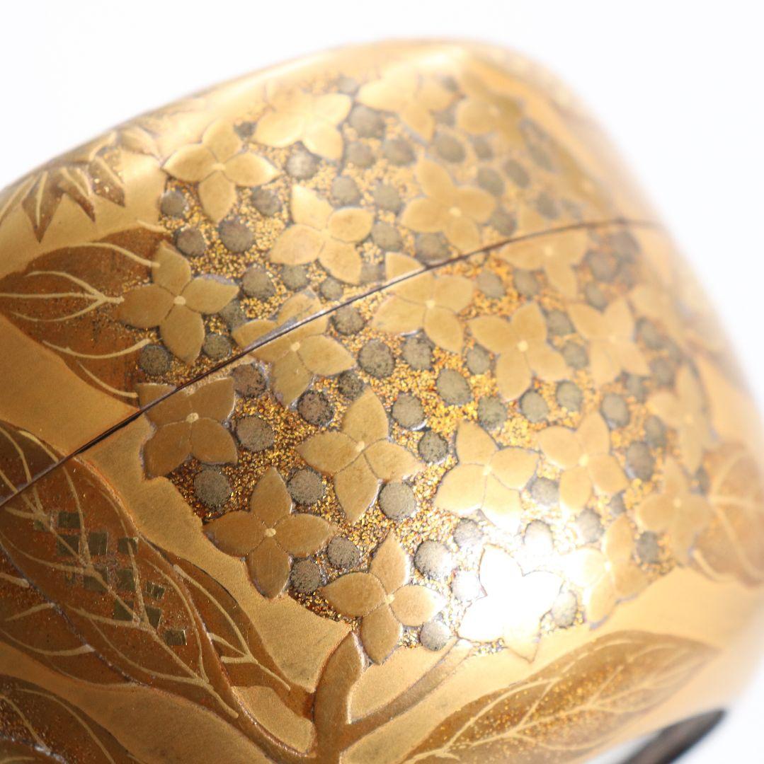 久世宗春作 四季草花 金蒔絵 平棗 内金塗 梨子地 茶道具 共箱　DW947