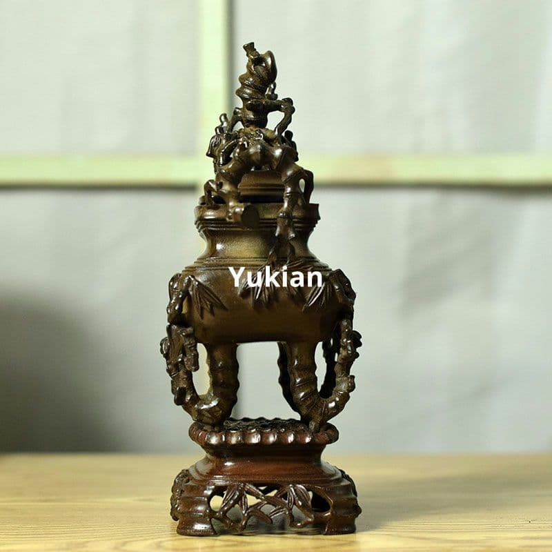 竹節四足二重薫香炉 両耳鼎 薫香炉 茶卓 置物 装飾品 工芸品 美術品