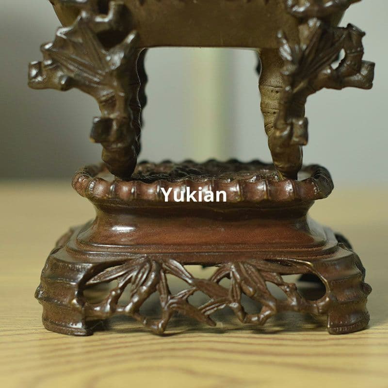 竹節四足二重薫香炉 両耳鼎 薫香炉 茶卓 置物 装飾品 工芸品 美術品