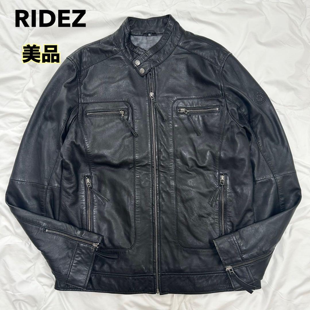美品 神サイズ RIDEZ ライズ シングルライダース ジャケット 羊革 黒