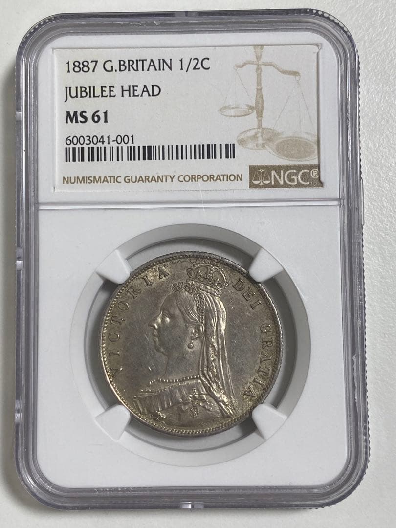 1887年 NGC MS61イギリス ヴィクトリア女王 ハーフクラウン銀貨 古銭