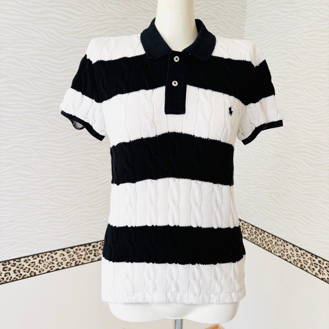 現行タグ　ポロバイラルフローレン 半袖ケーブルニット　ボーダー　ニットポロシャツ