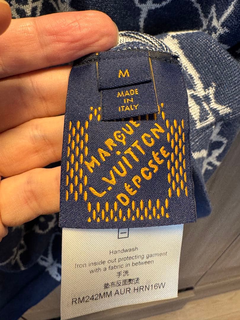 LOUIS VUITTON ヴィトン 網目柄 半袖ニットTシャツ ネイビー M