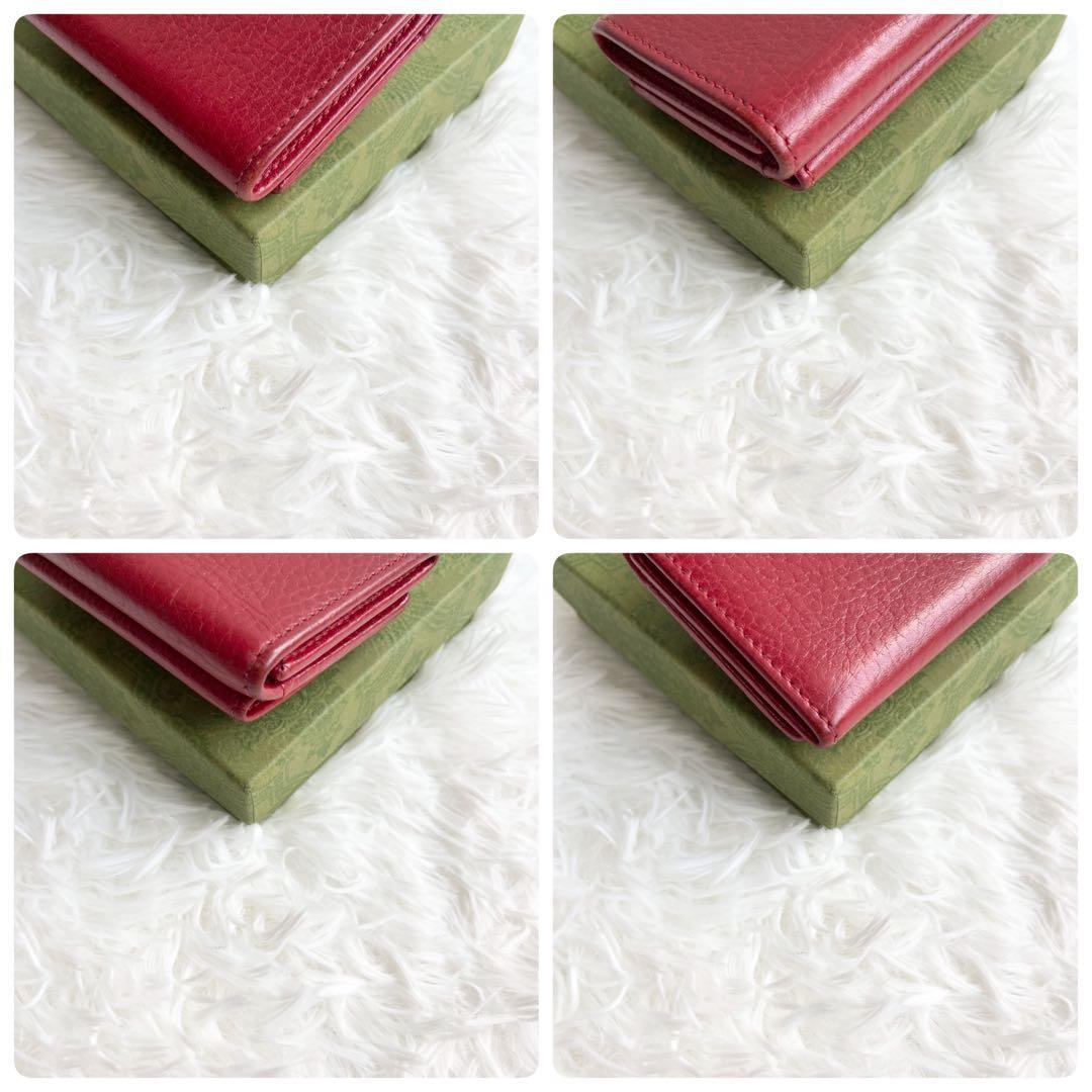 美品✨人気定番✨グッチ 三つ折り財布 GGマーモント コンパクト レッド