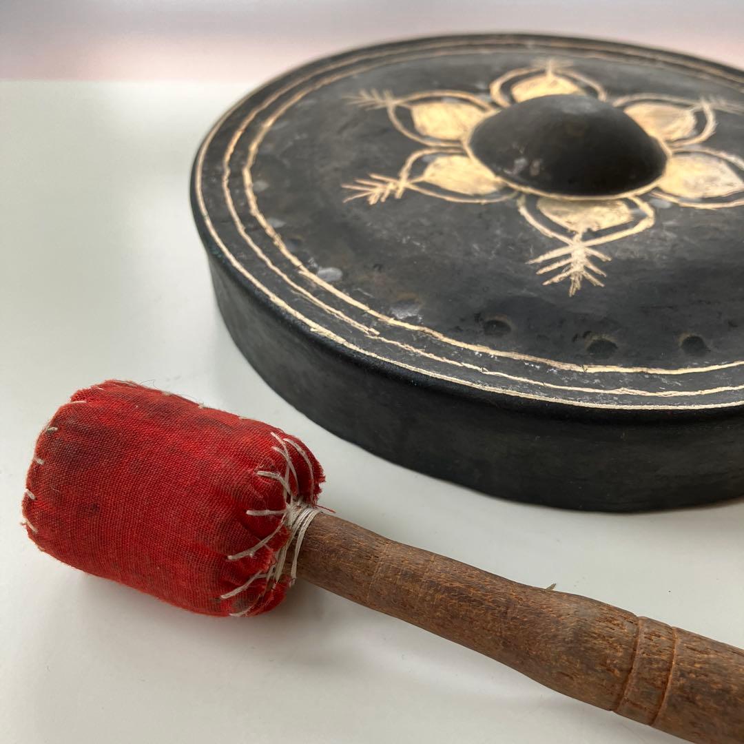 金属製打楽器　中国　チベット　ゴング　ドラ　銅鑼　アンティーク