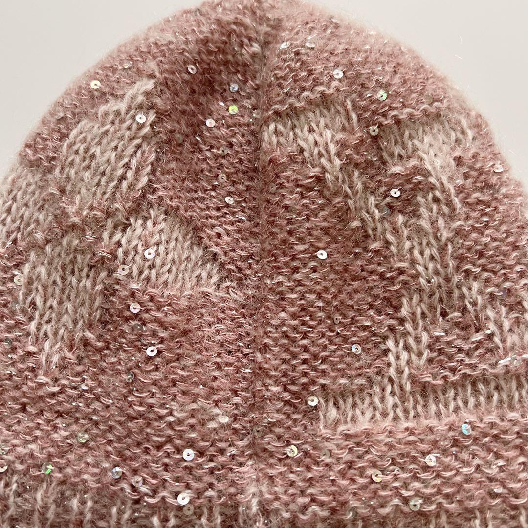 美品　ルイヴィトン　モノグラム　ニット帽　ビーニー　ピンク　スパンコール　ラメ