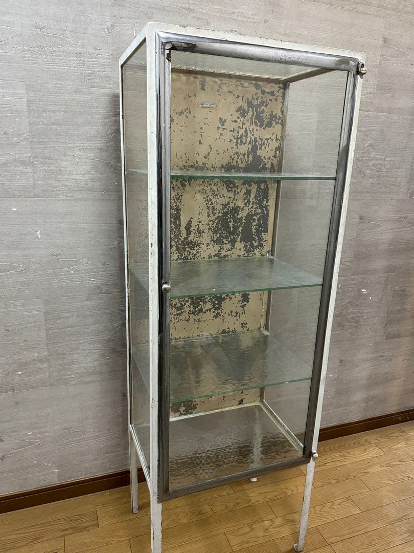 引き取り限定 フランス製 アンティーク ガラスショーケース 4段棚付き