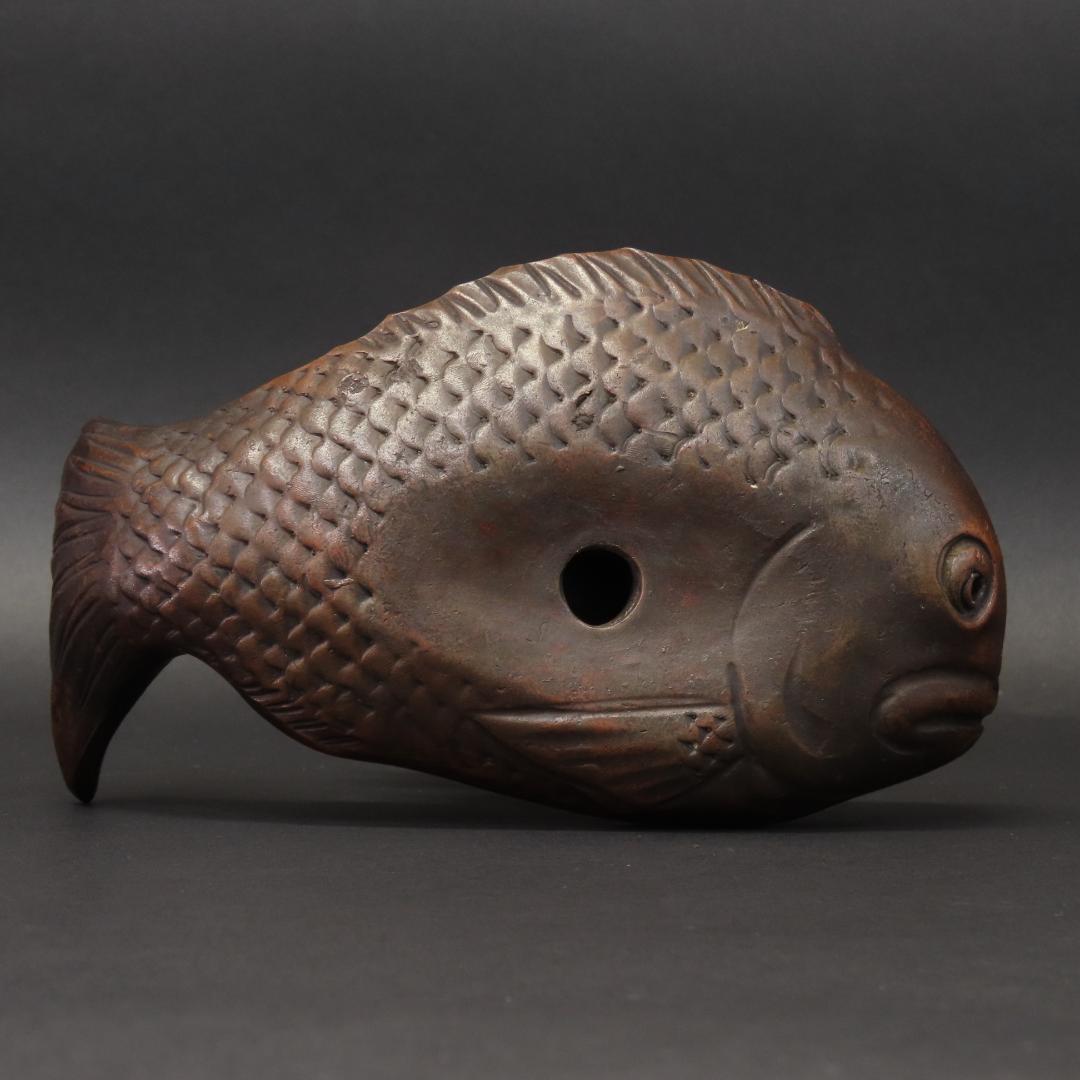 ⭕401 江戸時代末期 古備前焼 珍品 鯛に乗る恵比寿大黒様 高さ14cm