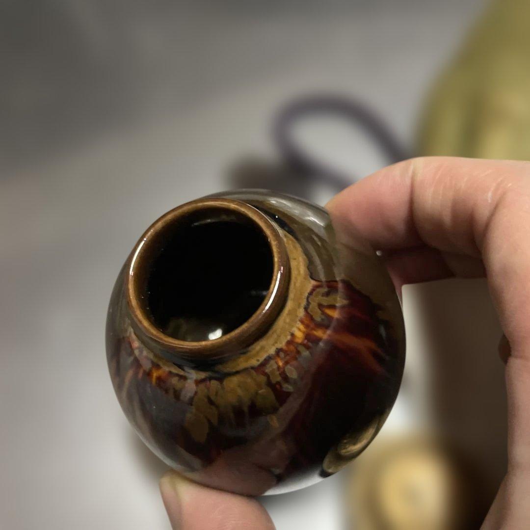 茶道具　京都　清水焼　朝日堂　茶入れ　茄子茶入　　京陶器　ビンテージ　赤茶色