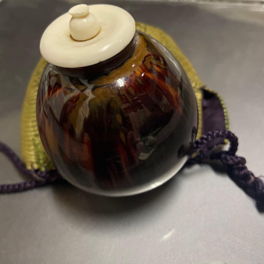 茶道具　京都　清水焼　朝日堂　茶入れ　茄子茶入　　京陶器　ビンテージ　赤茶色