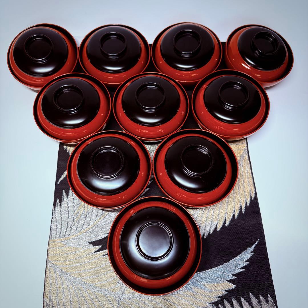 漆器輪島塗　蒔絵金彩細工　沈金木製　蓋付椀　お煮物椀　吸物椀　10客