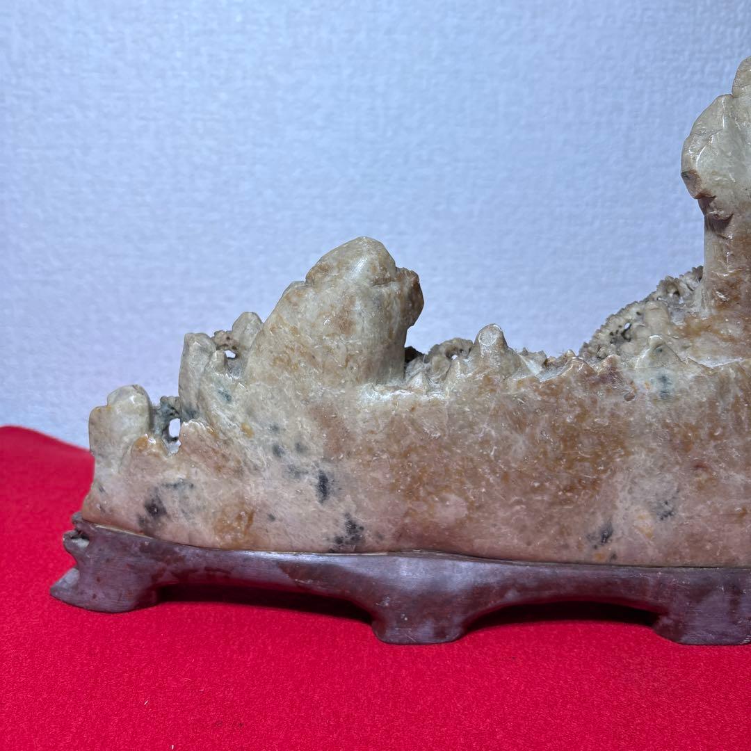 中国美術　寿山石　楼閣山水　置物　床飾　彫刻　4.45kg