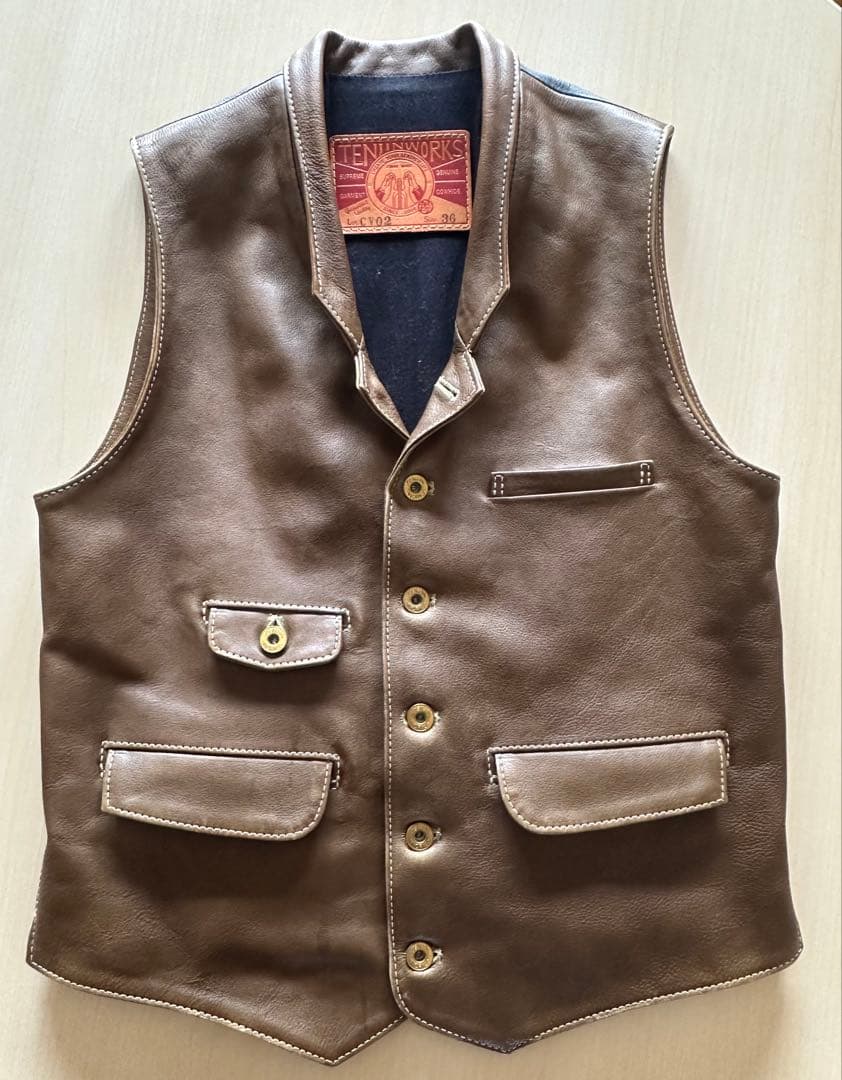 【年末年始限定値下げ】天神ワークス　レザーベストCV02 サイズ36(M相当)