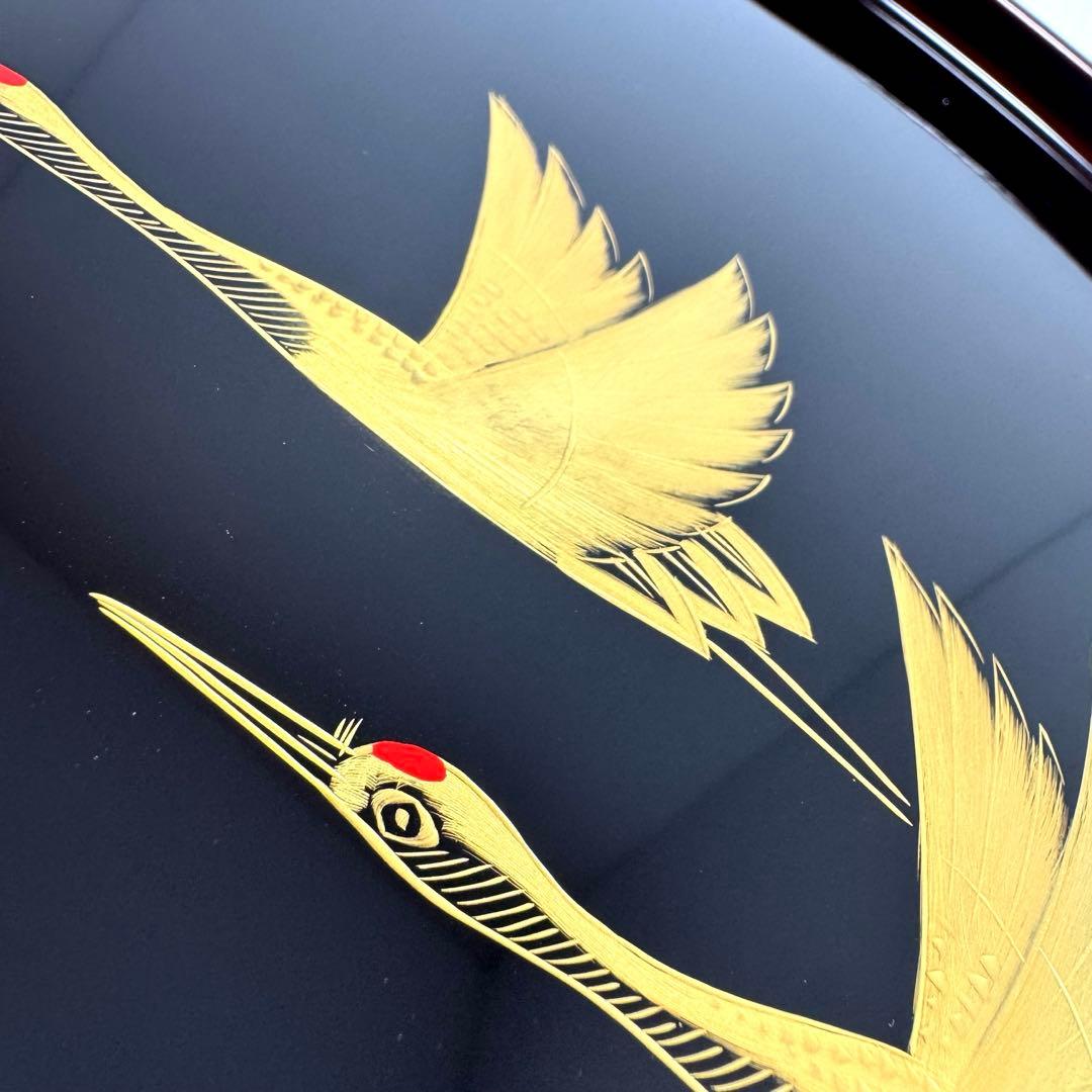 未使用 輪島塗 沈金 トレー お盆 膳 鶴 高級 漆 漆器 飾り 共箱 説明書