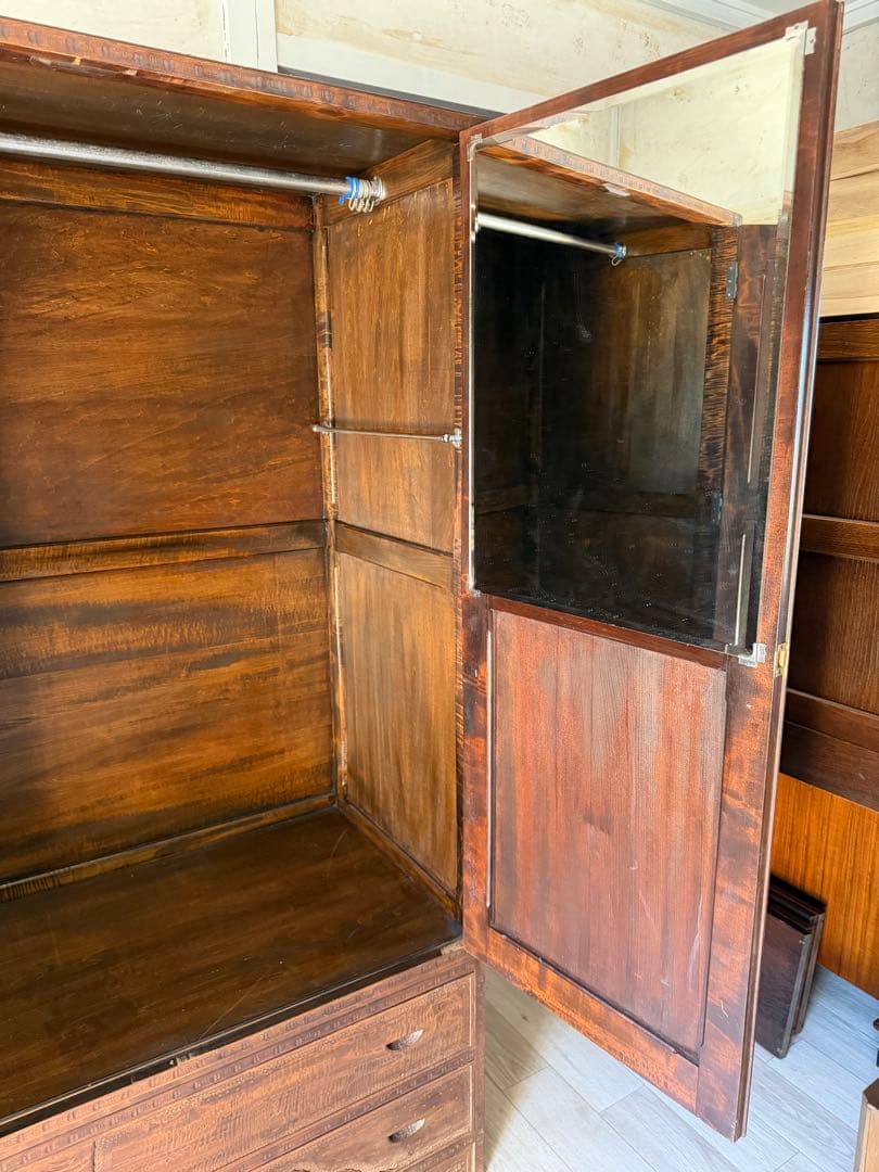 軽井沢彫 箪笥 ワードローブ 整理箪笥 昭和レトロ 伝統工芸品 アンティーク 桜