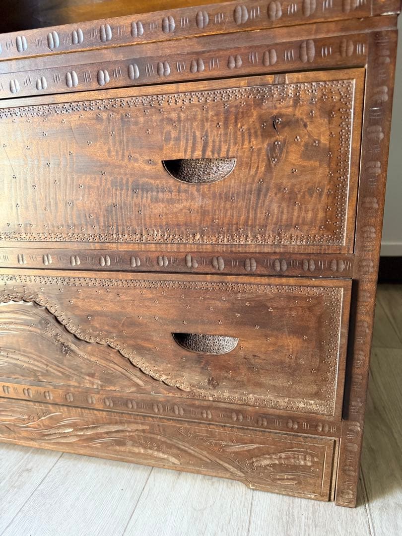 軽井沢彫 箪笥 ワードローブ 整理箪笥 昭和レトロ 伝統工芸品 アンティーク 桜