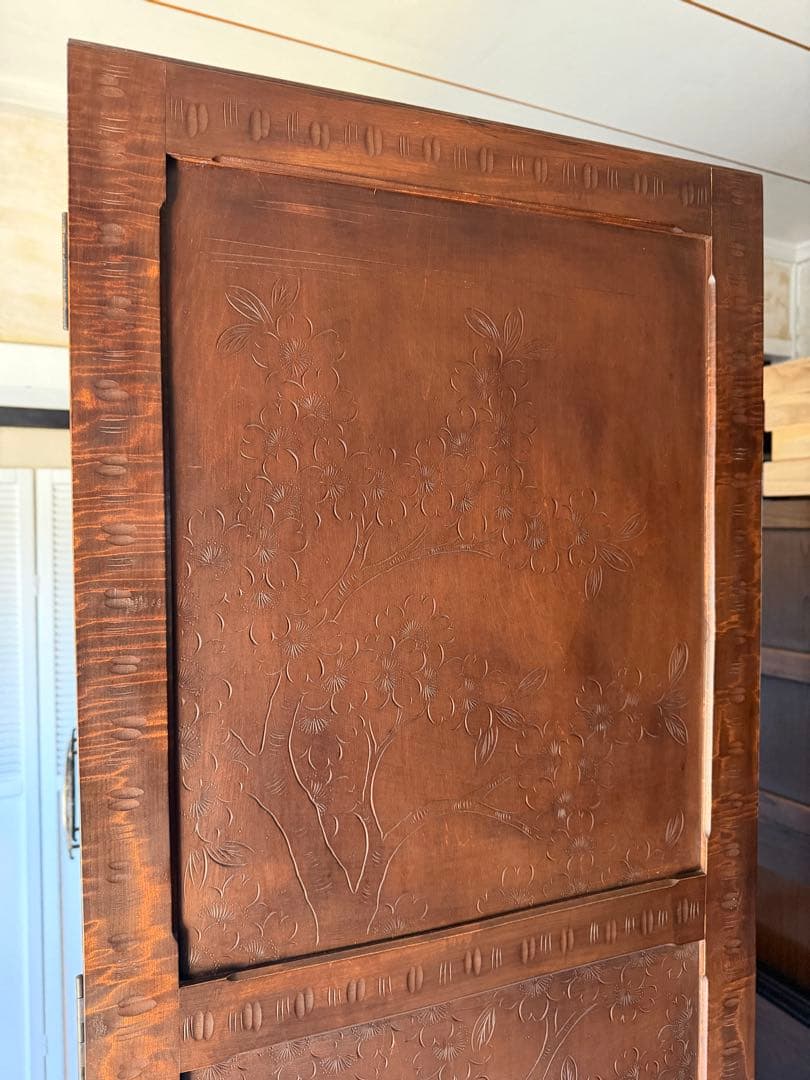 軽井沢彫 箪笥 ワードローブ 整理箪笥 昭和レトロ 伝統工芸品 アンティーク 桜