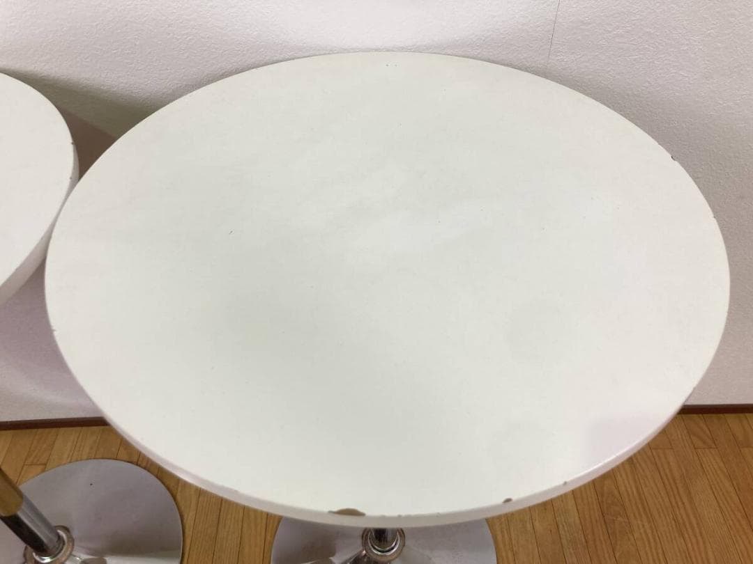 2点セット 昇降式 丸テーブル 白 まとめて 机 ホワイト 店舗什器 カフェ
