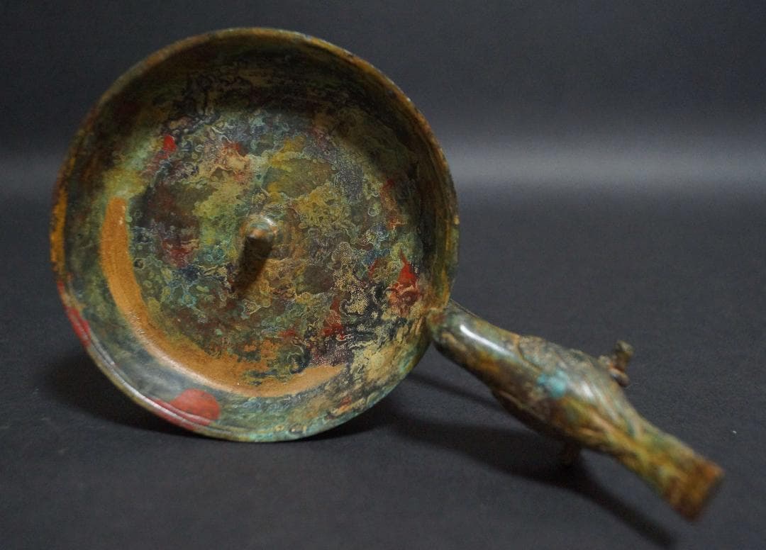 時代青銅製 金工細工 小鳥持ち手 燭台 銅蝋 置物 オブジェ 古美術 茶道具