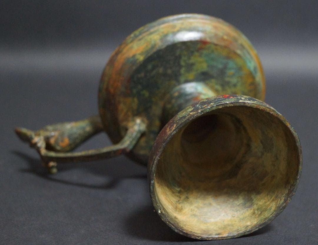 時代青銅製 金工細工 小鳥持ち手 燭台 銅蝋 置物 オブジェ 古美術 茶道具