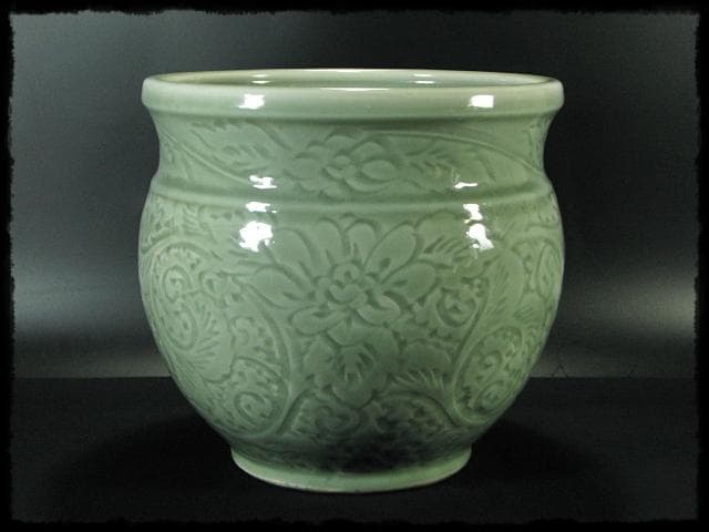 時代 青磁 目跡 水屋瓶 水屋壺 水甕 水瓶 茶道具 水屋道具 f307