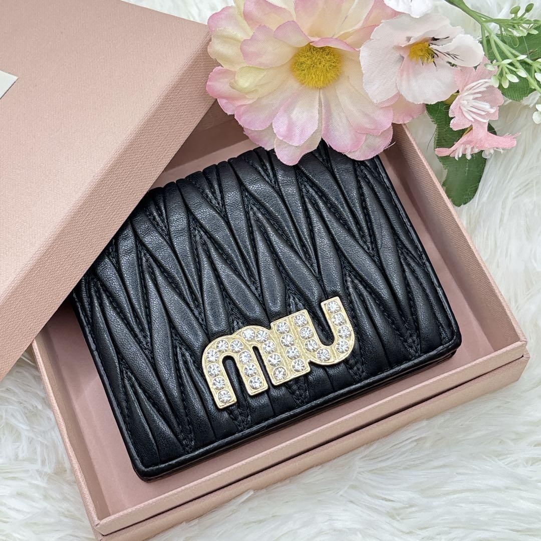 ミュウミュウ♡折り財布 クリスタル ビジュー マテラッセ ブラック