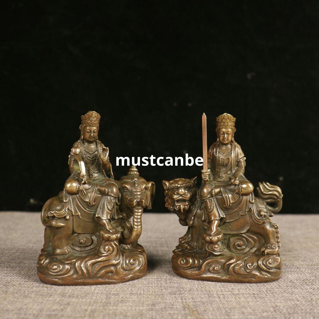 仏教美術 文殊普賢観音菩薩仏像 銅製 仏像 彫刻 置物 開運 風水