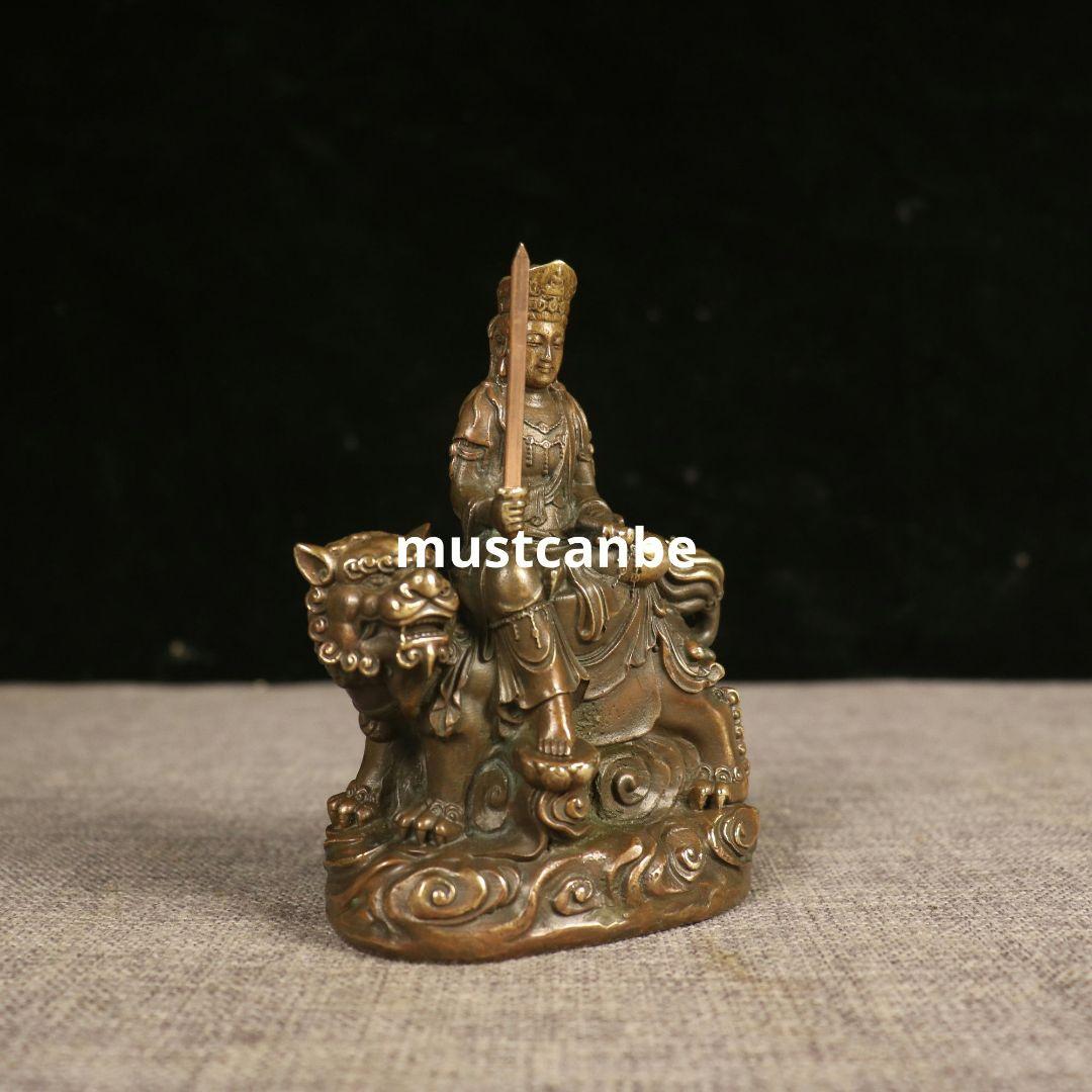 仏教美術 文殊普賢観音菩薩仏像 銅製 仏像 彫刻 置物 開運 風水